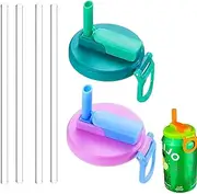 2 Pcs Can Covers with 4 Pcs Straws, Soda Can Covers with Straws, Can Covers for Soda,Leakproof Can Lids Fit Standard Canned Beverage, Beer, Juice(Blue, purple)
