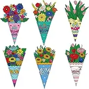 Ancsttu Color Your Own Mother's Day Bouquet, 6 Pieces Handmade Flower Card Paper Crafts Kit for Spring Holiday Mother's Day Classroom Home Activities