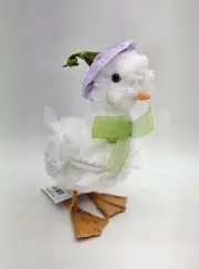 Hobby Lobby Fuzzy Duck Adorable Easter Decor 7" Figurine Feathers Purple Hat Bow
