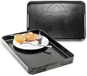 Bzyoo Melamine Gallery Tray -11.5in x 16inch Large Rectangle Serving Tray with Handle for Entertaining, Ottoman and Kitchen Counter Decor, Decorative Home Coffee Table Tray or Vanity Tray - Black