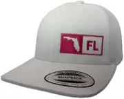 Florida Snapback Trucker Hat, White with Pink Logo, Mesh Back, White/Pink, One Size