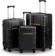 [Karl home] Luggage Expandable 3 Piece Set Suitcase PC+ABS Hard-Sell with TSA Lock Spinner Wheels 20in 24in 28in Travel Rolling Carry on Woman/Men, Black, 20in+24in+28in
