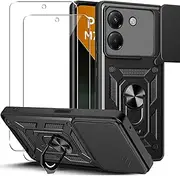 KUSINHOKA Case for Xiaomi Poco M7 Pro 5G with 2 Pieces Screen Protector, [360 Degree Ring Stand] [Camera Protection] Silicone Shockproof Hard PC Back Scratch-Resistant Armour Protective Mobile Phone