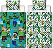 Minecraft Official Single Duvet Cover Set | Drawn Gaming Design Reversible 2 Sided Bedding Including Matching Pillow Case | Single Bed Set