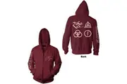 Led Zeppelin Unisex Zipped Hoodie: Symbols (Back Print) Red