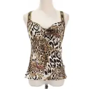 Camilla NWT Role Call Bias Slip Tank Top Size S Beige/Multi Leopard Print Silk