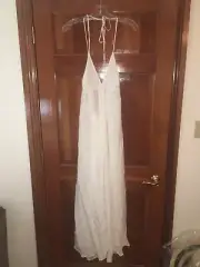 VICTORIA’S SECRET CREAM WHITE TRIANGLE TOP TIE LONG FLIRTY CHIFFON CHEMISE BNWT