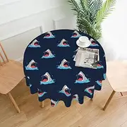 Shark Blue Tablecloth Round Table Cloth 60 Inch Waterproof Party Table Covers for Picnic Kitchen Outdoor