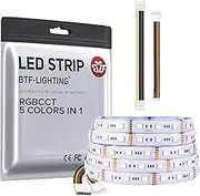 BTF-Lighting RGBCCT 5050 RGBWW(RGB+Cool White+Warm White) 5 Colors in 1 LED Strip 5m 16.4ft 60LEDs/m Multi-Colored IP65 Silicone Coating Waterproof DC12V for Bedroom Kitchen Home Decoration