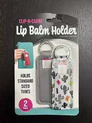 Clip-N-Carry 2 Pack Lip Balm Chapstick Holders With Keyring Grey/Cactus Rare New
