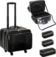 OCHEAL Rolling Makeup Train Case, 18"Carry On Travel Cosmetic Organizer Suitcase,Extra Large Storage Trolley Makeup Case On Wheels,3 Layers with 3pcs Traveling Bags, for Hairstylist Cosmetology Artist