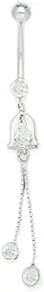 [JewelryWeb] 14ct White Gold CZ Simulated Diamond 14 Gauge Dangling 2 Chain Body Jewelry Belly Ring 56x8mm