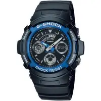 在飛比找森森購物網優惠-CASIO G-SHOCK 三眼指針雙顯運動腕手錶/藍X黑/