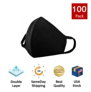 100Pcs Double Layer Black Cotton 3D Washable Reusable Face Mask ****[Bulk]****