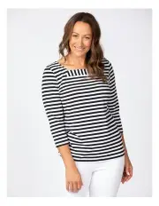 [Fella Hamilton] Active Square Neck 3/4 Sleeve Top in Black