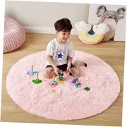 Round Rug 4ft, Solid Pink Circle for Bedroom, Nursery, Area, Fluffy Shag