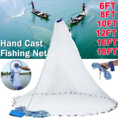 6/8/10/12/16/18FT Fishing Cast Net Bait Trap Easy Throw Hand Cast Nylon Mesh AU