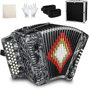 Accordion - 31 Keys, 12 Bass Professional Diatonic, Premium Portable Button Accordion for Adults & Beginners with Thick Protective Case (Gray)