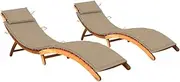 vidaXL Solid Acacia Wood Sun Loungers with Cushions - 2pc Set, Retro-Style Outdoor Daybeds, Foldable Design, Beige