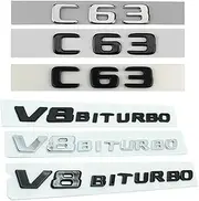 3D ABS Black Car Side Badge Rear Trunk Sticker Logo C63 V8 BITURBO Emblem Fit for Mercedes C 63 AMG W205 W204 Accessories(Glossy Black,V8 BITURBO)