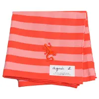 在飛比找Yahoo奇摩購物中心優惠-agnes b 條紋品牌蜥蜴圖騰LOGO刺繡帕領巾(橘紅/粉