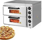 Commercial Pizza Oven,16" Countertop Electric Pizza Oven Indoor, Stainless Steel Pizza Maker with Pizza Stone and Timer, for Hotel Restaurant Home Baked(Double-Layer)