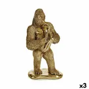 Decorative Figure Gorilla Saxophone Golden 18.5 x 38.8 x 22 Cm 3 Units