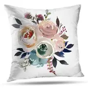 Throw Pillow Covers, Light Blue Pink Gray White Watercolor Floral Round