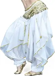 [BellyLady] Belly Dance Harem Pants Tribal Baggy Arabic Halloween Pants-White