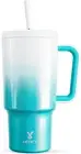 Tumbler w/ Handle, Lid & Straw, Insulated, Stainless Steel Travel Mug, Leakproof