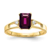 14k Yellow Gold 7x5mm Emerald Cut Rhodolite Garnet AAA Diamond ring