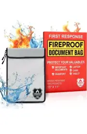 FIREPROOF DOCUMENT BAG 15 X 11 in Water Resistant 2 Pocket Fireproof Bag