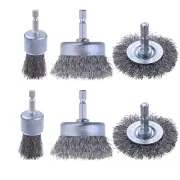 6 Pack Carbon Steel Wire Wheel Brush Set Cup Pen Brushes with 1/4-Inch Hex Shank