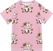 [ODAWA] Kids Swim Shirt Cute Cartoon Cows UPF+ 50 Quick Dry Shirt Boys' Rash Guard Shirts