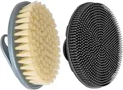 INNERNEED Food-Grade Soft Silicone Body Scrubber Shower Brush Handheld Cleansing Skin Brush, with PP Shower Brush for Exfoliating, Cellulite Treatment