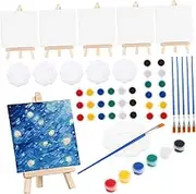 STOBOK Miniature Painting Kit Complete Oil Painting Set Mini Canvas Watercolor Paints Brush Palette for Boys and Girls Adults DIY Art Supplies Party Favors