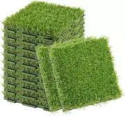 1.57" H Interlocking Artificial Grass Tiles, 12" X 12" 12 Pcs Fake Grass Deck Tu