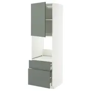 METOD / MAXIMERA hi cab f ov w dr/2 frnt/1 m/1 h drw, white/Nickebo matt grey-green, 60x60x200 cm
