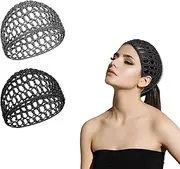 Shower Caps Hair Nets Cap, 2Pcs Sleeping Hairnet Snoods Wrap Bonnets Elastic Mesh Crochet Hair Net Snoods for Women Long Straight Curl Wig Head Protector Black Mesh Wrapping Crochet Wave Cook Hats Bun