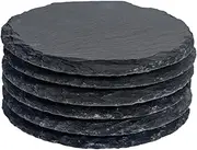Argon Tableware Round Slate Coasters - 10cm - 6 Piece Drink Coasters Black Stone Natural Slate Drink Mat Cup Mats for Kitchen, Bar, Restaurant, Weddings, Events
