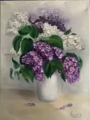 Original Hand Paint Oil Painting on the Canvas "Lilac in the white Vase" 12x16"