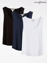 Love & Roses Black White and Navy X3 Scoop Neck Jersey Vest (AW3139) | $76