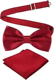 [Cretty-Meet] Adjustable Bowtie and Pocket Square Set Men Bowtie and Handkerchief Solid Color Double Fold Pre-Tied Bow Tie for Dinners, Weddings, Parties, Business, Proms