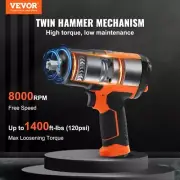 High Torque 1/2 Inch Air Impact Wrench 1400 ft-lbs Lightweight 11-Piece Socket