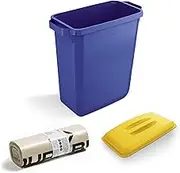 DLM Direct DURABIN 60L Blue Rectangular Waste Bin & Yellow Lid and 25x 110L Eco Bin Bags Recycled Plastic Bin Set with Easy Carry Handles for Rubbish Collection in Offices Homes Kitchens Schools