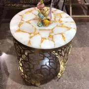 12"x12" White Agate Coffee Table Top, Agate Round Slab Top, Agate Side Table