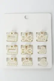 White 9 Pack Mix & Match Pearl Claw Clips