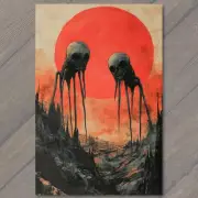 FLATCARD Red Sun Alien Monsters Gothic Horror Dystopian Landscape Tentacle
