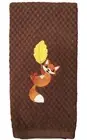 Embroidered Fox and Yellow Autumn Leaf Brown Kitchen Terry Dishtowel Hand Towel