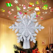 Christmas Tree Topper Lighted with 6 Projection Modes, 9.6” Hollowed Snowflake T
